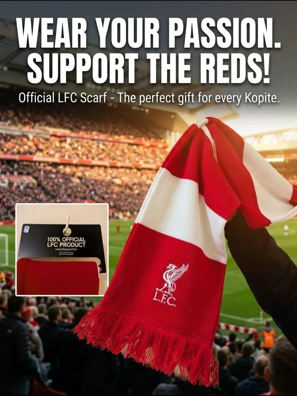 2012 ​Official Liverpool FC Scarf Red White Knit Bar Fringe Soccer Football Fan